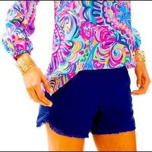 Lilly Pulitzer Silky Blue Tassel shorts w/ pockets